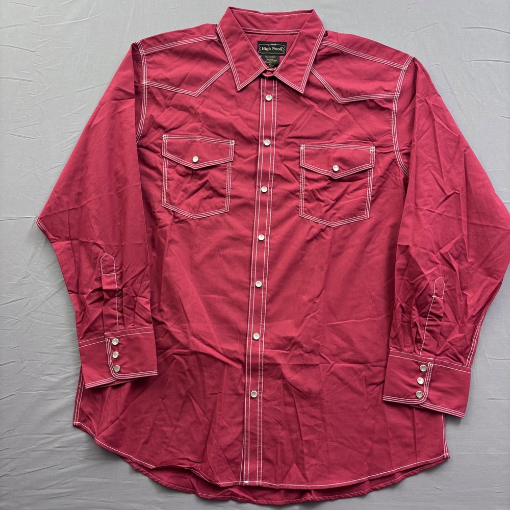 High Noon Mens XL Burgundy Red Western Pearl Snap Shirt Contrast Stitch B05111